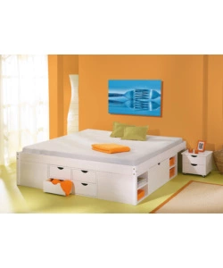 Letto matrimoniale con contenitori e comodini estraibili con ruote "Till" bianco 180x200 cm